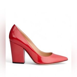 SERGIO ROSSI, Women’s Patent-Leather Block-Heel Pumps, Red Size 38 EU/7.5 US